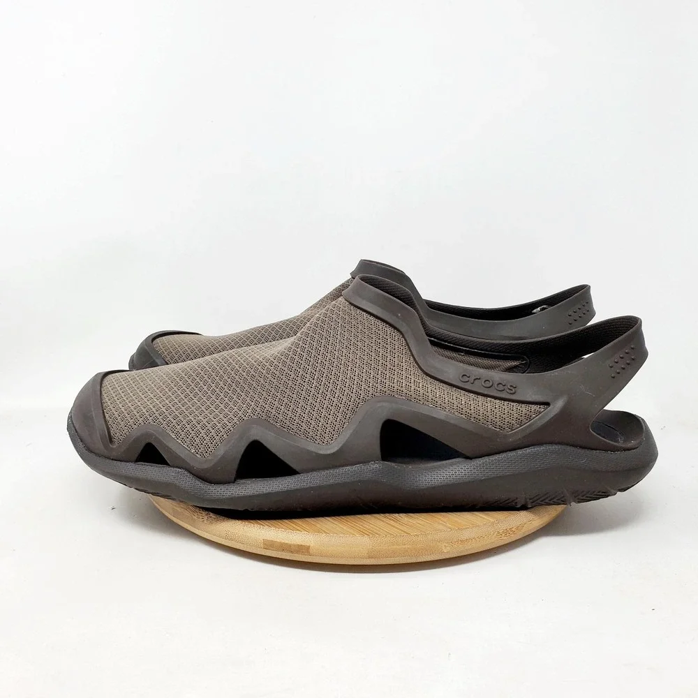 Crocs Swiftwater Mesh Shoes Mens 12 Brown Breathable Wave Slip On Water Sandals